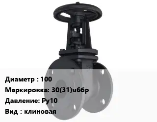 Задвижка чугунная 100 30(31)ч6бр Ру10 клиновая